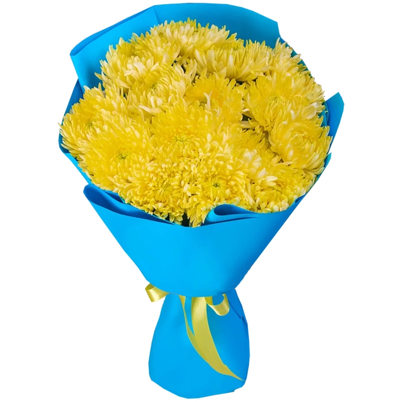 Букет из 15 желтых одноголовых хризантем